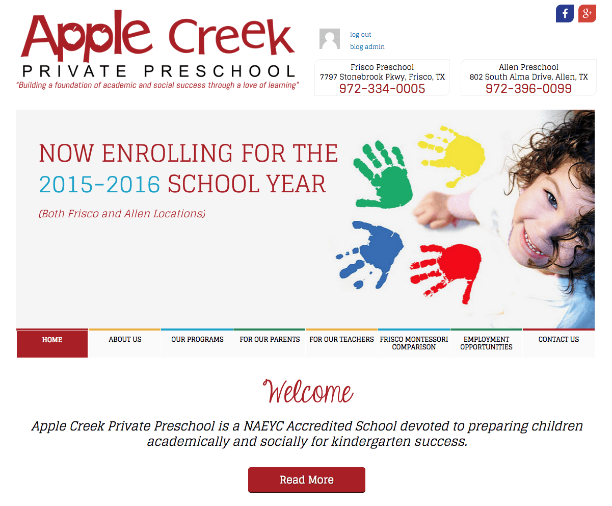 Apple Creek Preschool – New Website, Frisco, TX