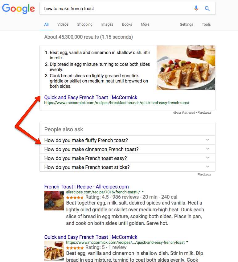 Snippet of a Google search results page