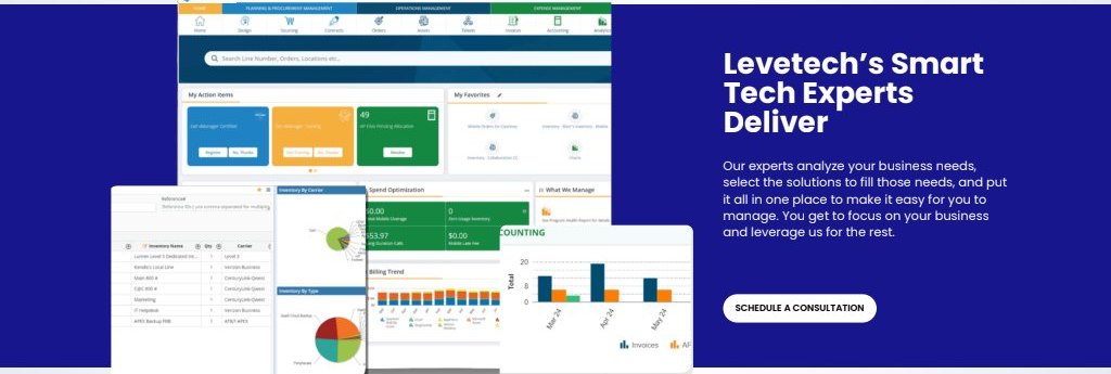 Levetech IT dashboard section of the website
