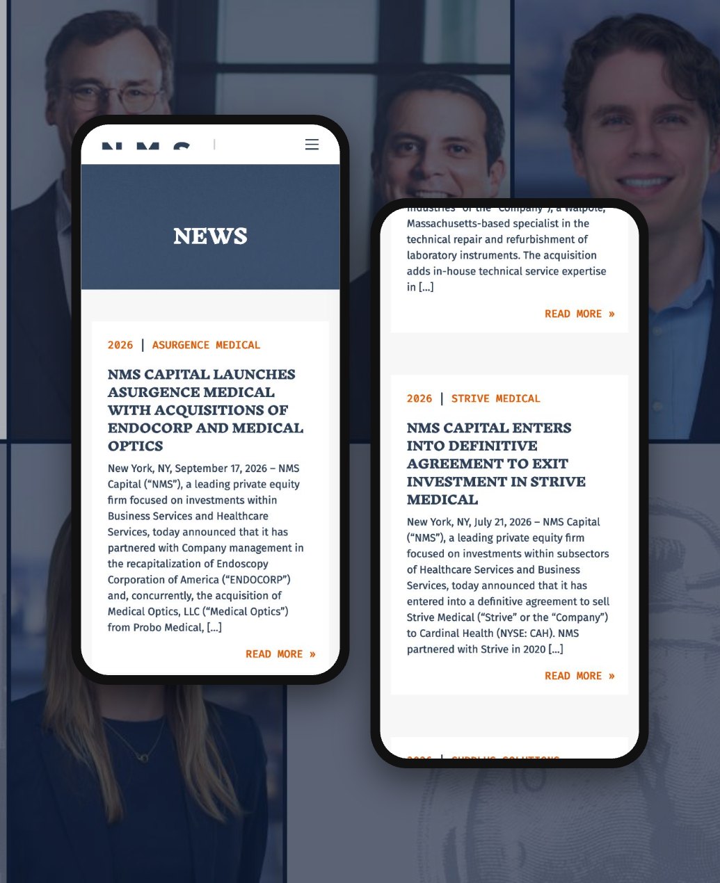 NMS Capital news page on two phones