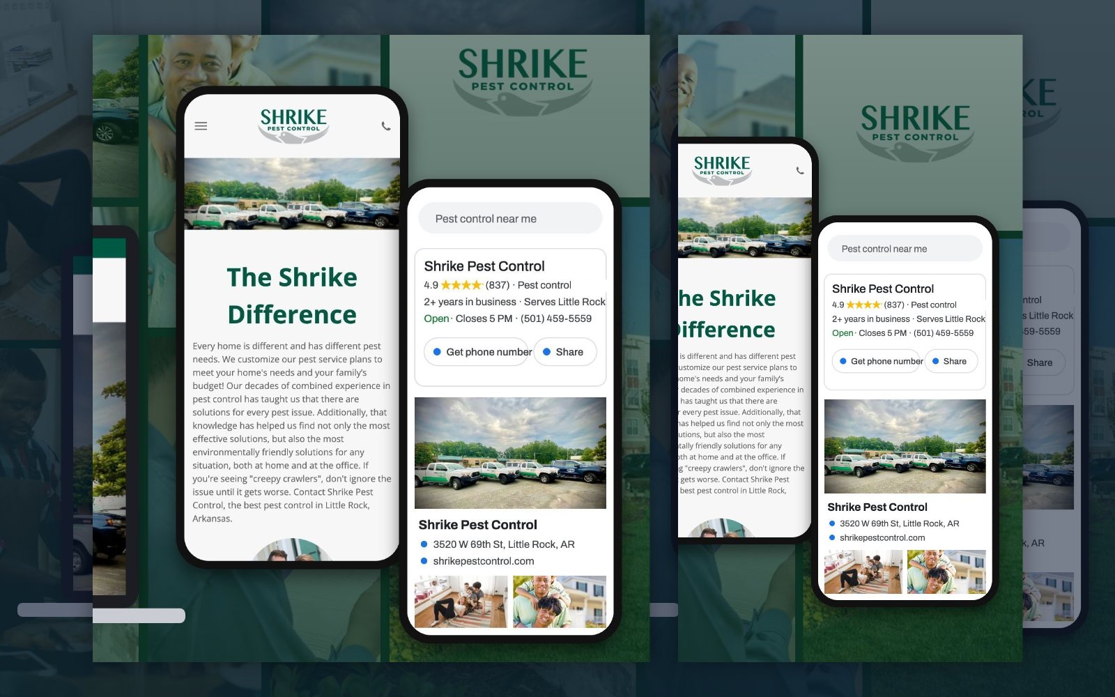 Shrike Pest Control website and Google reviews on phones