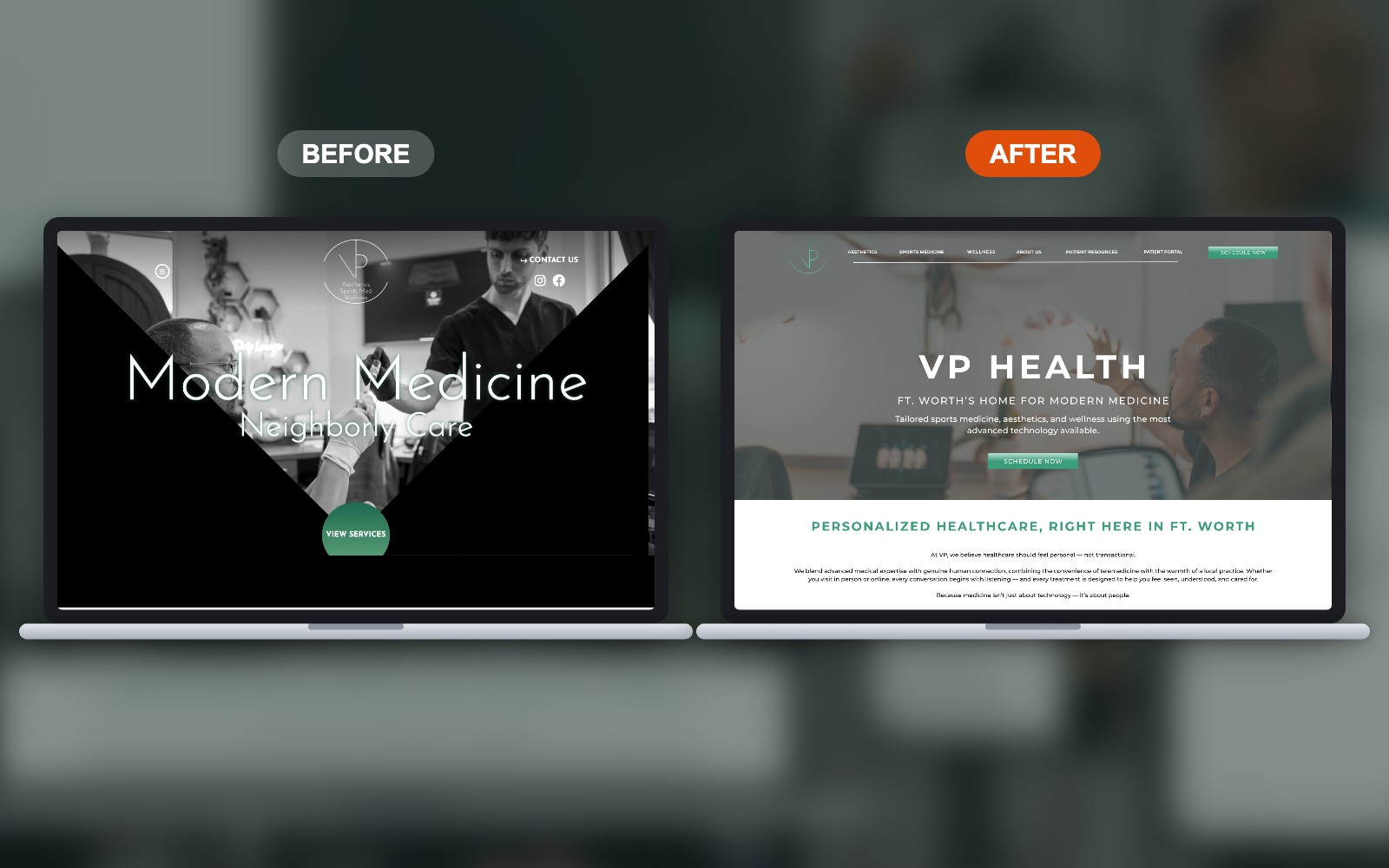 VP Health website before and after the redesign